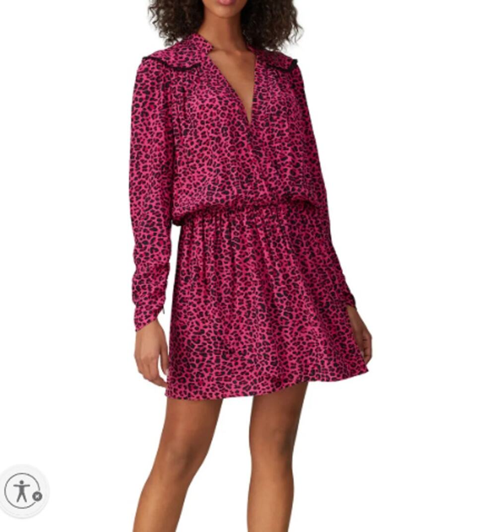 Zadig & Voltaire Leopard Print Reveal Long Sleeve Blouson Dress XS